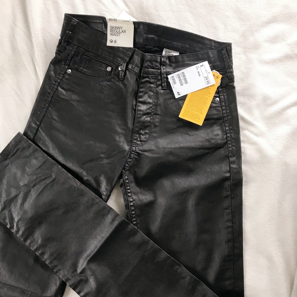 NWT H&M wax denim / faux leather jeans